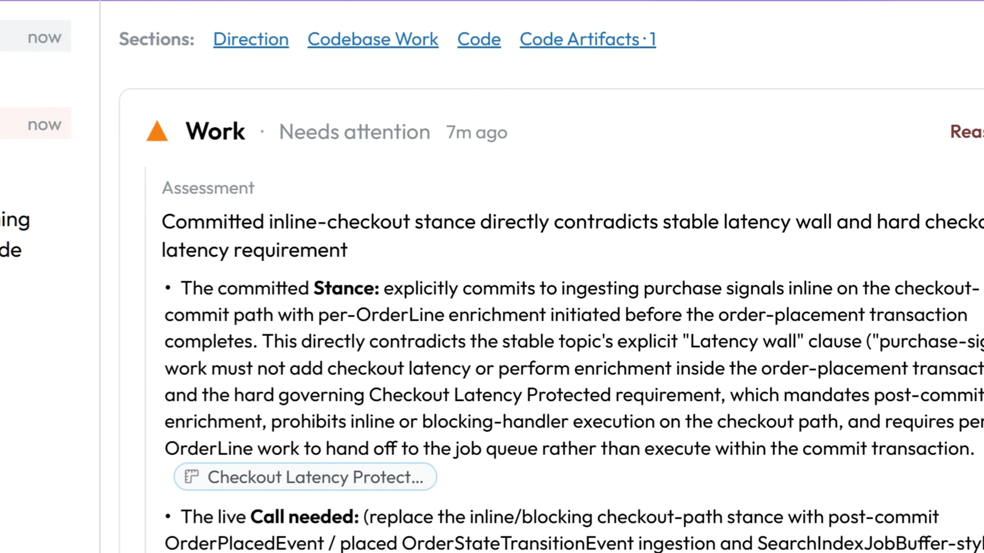 A Work finding showing an implementation tension surfaced during active work.